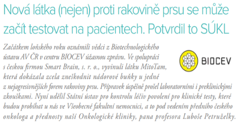 Studie fáze I MitoTam-01 – informace pro pacienty